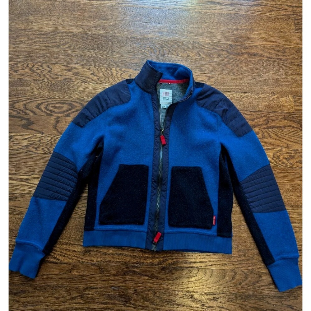Topo Designs Global‎ Full Zip Sweater Womens Small Blue Colorblock Wool XS